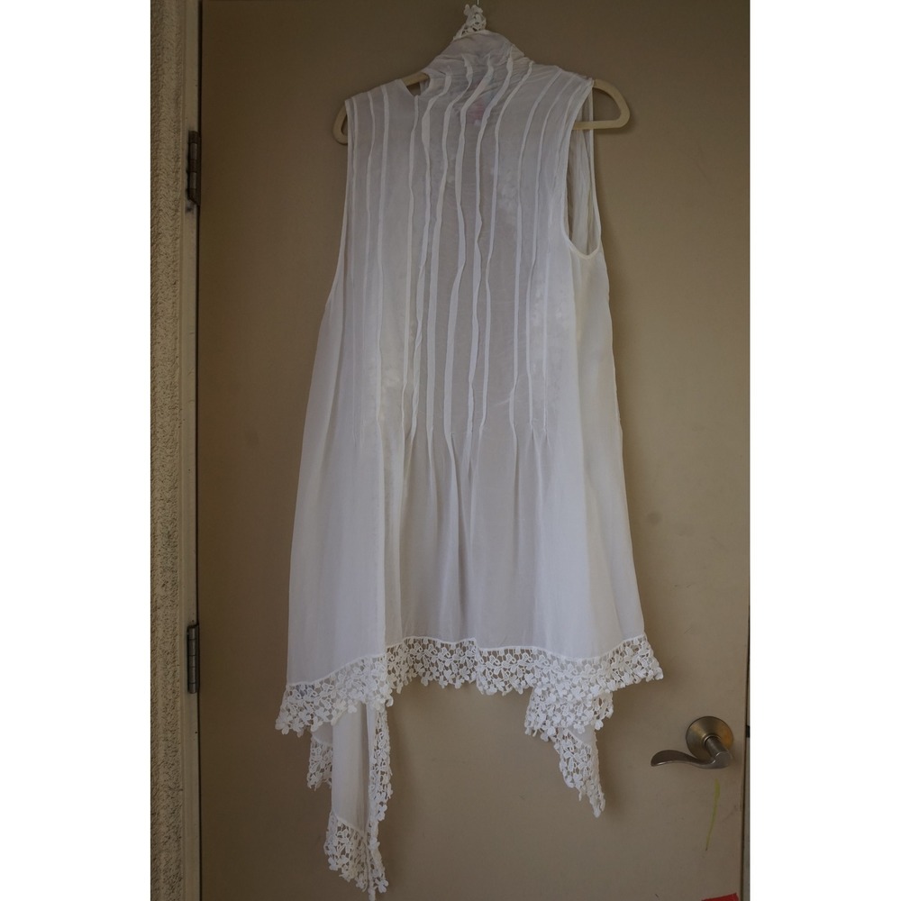 Johnny Was long duster crochet lace trim Pintuck Boho Festival Layering Vest L - Picture 10 of 12